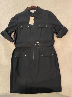 NWT Michael Kors Black Zip-Front Utility Dress XL (L)
